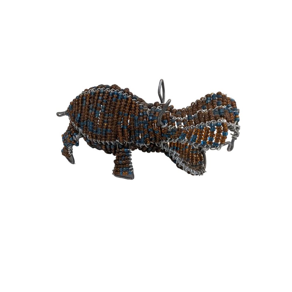 Hippo Sculpture Hippopotomus Bead Wire Beaded So African 5.5" Handcrafted Brown - Picture 4 of 7